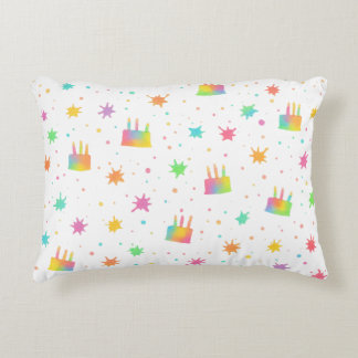 Rainbow Watercolor Cake Colorful Paint Splashes Decorative Cushion