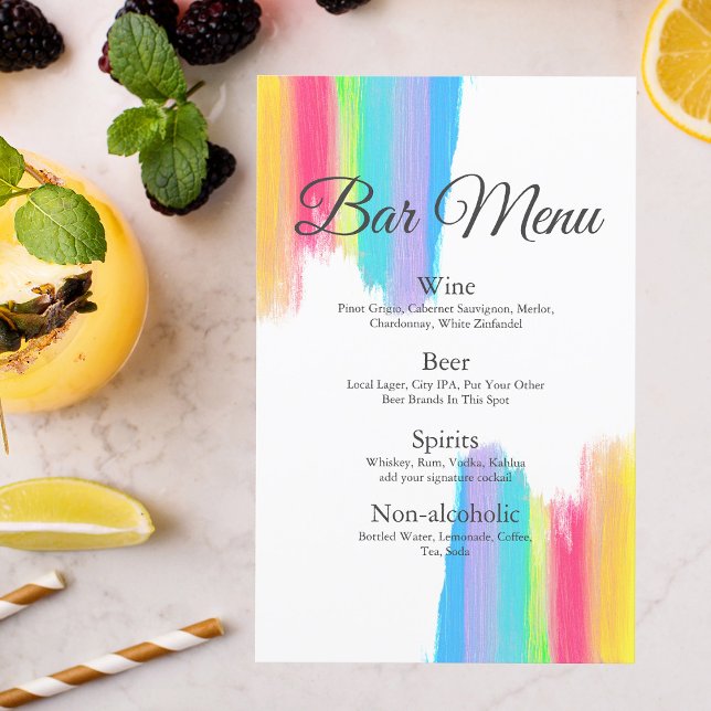 Rainbow Watercolor Chic LGBTQ Wedding Drinks Menu (Creator Uploaded)