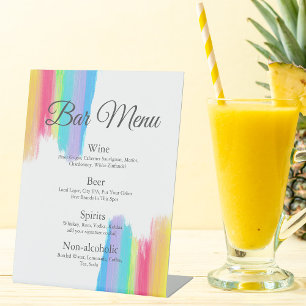 Rainbow Watercolor Chic LGBTQ Wedding Drinks Menu Pedestal Sign