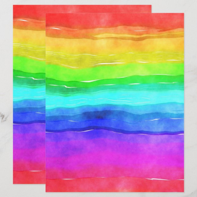 Rainbow Watercolor Colourful Scrapbook Paper (Front/Back)