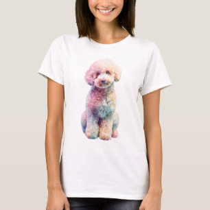 Rainbow Watercolor Curly Poodle Illustration Women T-Shirt