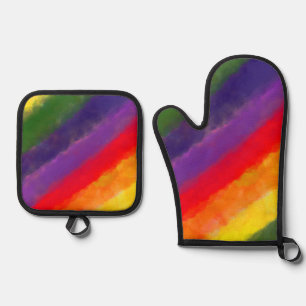 Rainbow Watercolor Custom Oven Mitt & Pot Holder Set