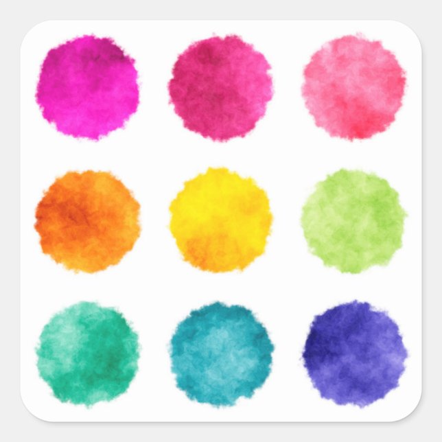 Rainbow watercolor dots square sticker (Front)