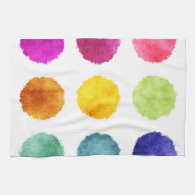 Rainbow watercolor dots tea towel (Horizontal)