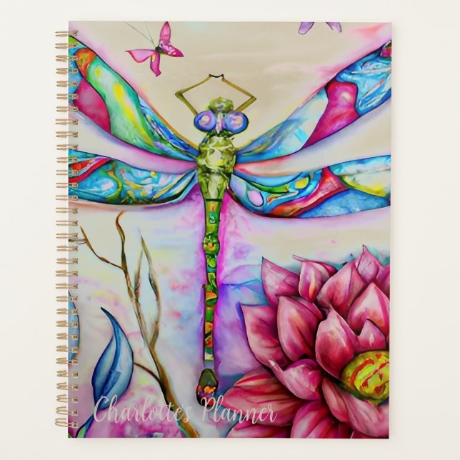 Rainbow Watercolor Dragonfly, Planner (Front)