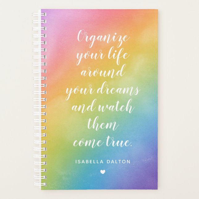 Rainbow Watercolor Dreams Come True Quote Planner (Front)