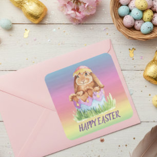 Rainbow Watercolor Easter Bunny Cute Gift  Square Sticker