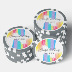 Rainbow Watercolor Elegant Modern Custom Wedding Poker Chips