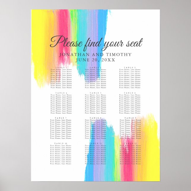 Rainbow Watercolor Elegant Wedding Seating Chart (Front)