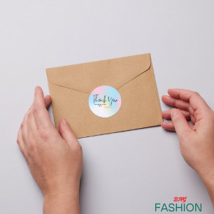 Rainbow Watercolor Elegant Wedding Thank You Classic Round Sticker