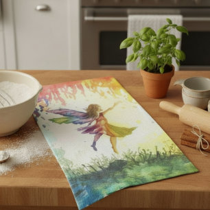 Rainbow Watercolor Fairy – Magical Fantasy Tea Towel