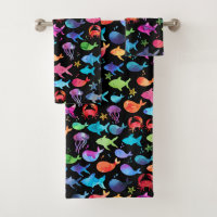 Rainbow Watercolor Fish Under The Sea Marine Black