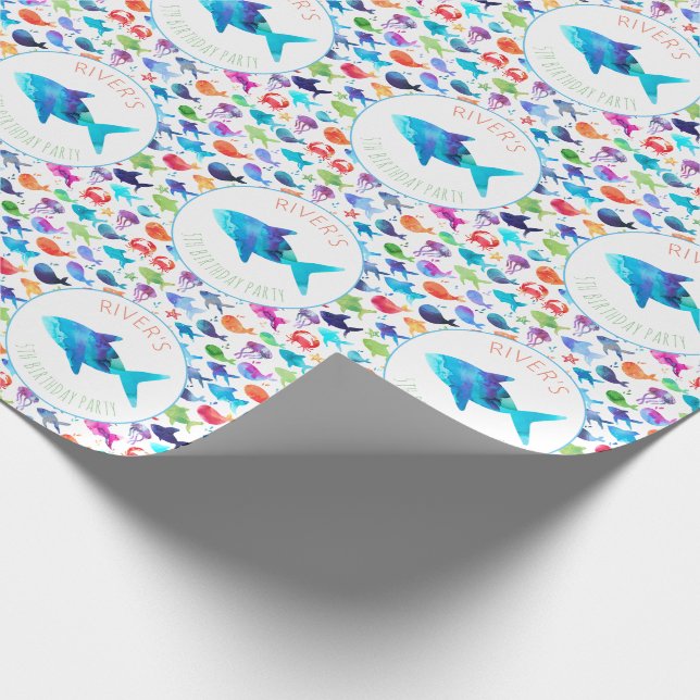Rainbow Watercolor Fish Under The Sea Party Wrapping Paper (Corner)