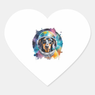 Rainbow Watercolor Galaxy Astronaut Dachshund   Heart Sticker