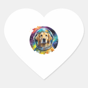 Rainbow Watercolor Galaxy Astronaut Golden Retriev Heart Sticker