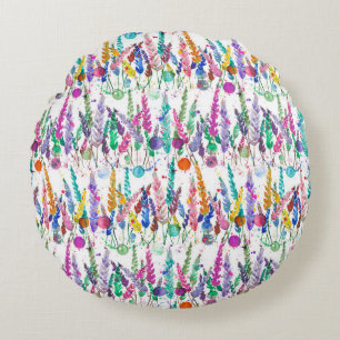 Rainbow Watercolor Garden Round Cushion
