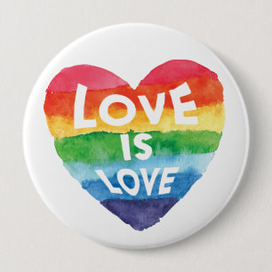 Rainbow Watercolor heart Love is Love Button