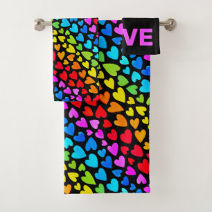 Rainbow Watercolor Hearts Pattern Bath Towel Set