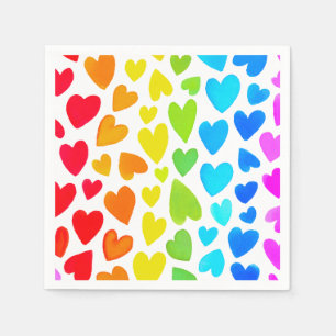 Rainbow Watercolor Hearts Pattern Napkin