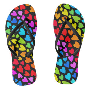 Rainbow Watercolor Hearts Pattern Thongs