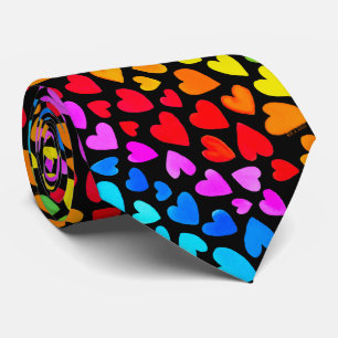 Rainbow Watercolor Hearts Pattern Tie