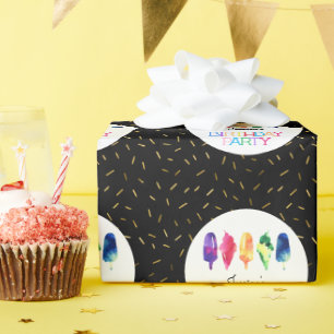 Rainbow Watercolor Ice Cream Cone Birthday Party Wrapping Paper