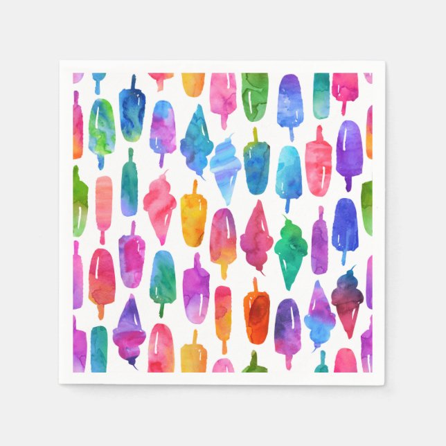 Rainbow Watercolor Ice Cream Ice Pops Pattern Napkin (Front)