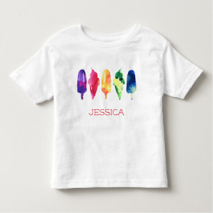 Rainbow Watercolor Ice Cream Popsicle Personalised Toddler T-Shirt