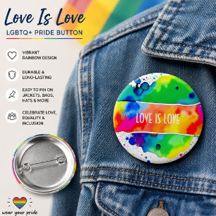 Rainbow Watercolor LGBTQ+ Pride Button