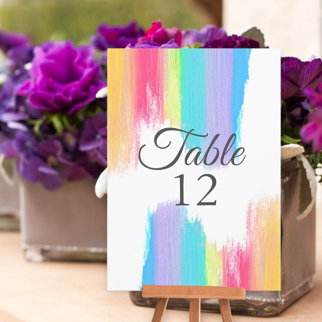 Rainbow Watercolor LGBTQ Wedding Table Number Card (Creator Uploaded)