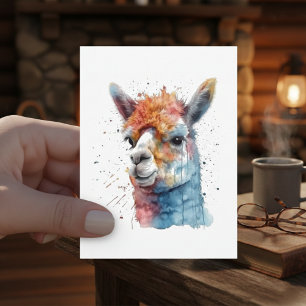 Rainbow Watercolor Llama  Postcard