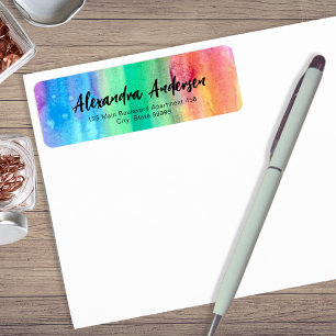 Rainbow Watercolor Modern Fancy Chic Script Label Return Address Label