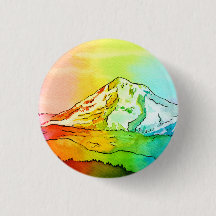 Rainbow Watercolor Mount Hood Button