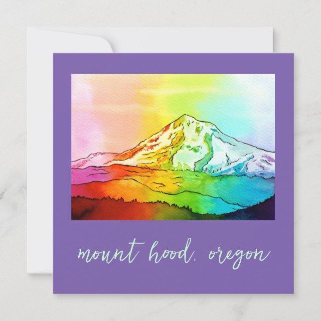 Rainbow Watercolor Mount Hood Card (Front)