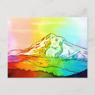 Rainbow Watercolor Mount Hood Postcard