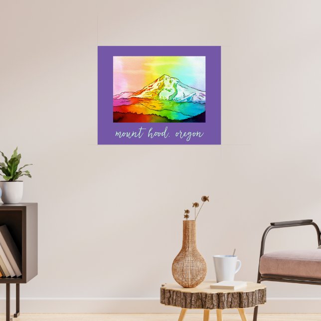 Rainbow Watercolor Mount Hood Poster (Living Room 3)