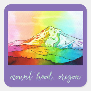 Rainbow Watercolor Mount Hood Square Sticker