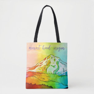 Rainbow Watercolor Mount Hood Tote Bag