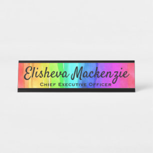 Rainbow Watercolor Office Desk Signs Sign Plate