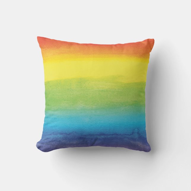 Rainbow Watercolor Ombre Modern Colourful Cushion (Front)