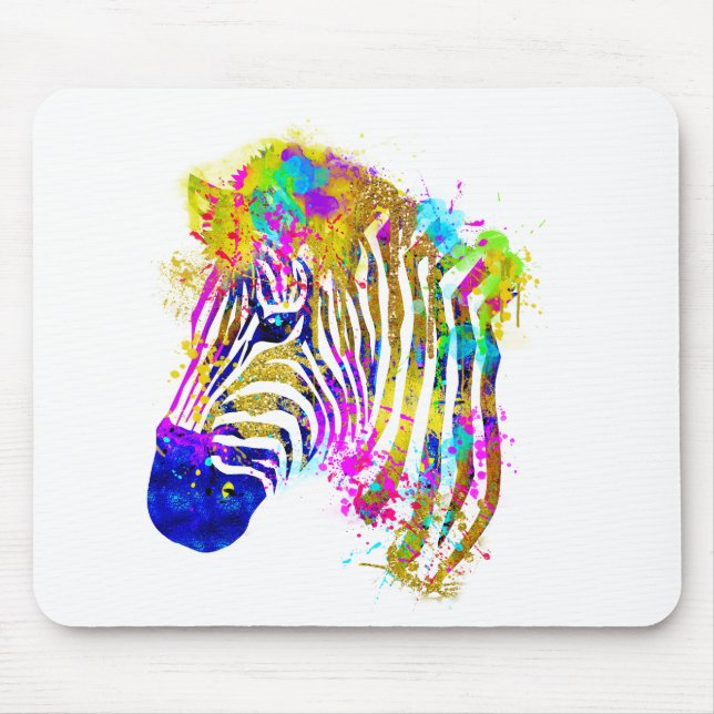Rainbow Watercolor Paint Splatter Zebra Graphic Mouse Pad (Front)