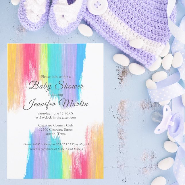 Rainbow Watercolor Paint Strokes Baby Shower Invitation (Creator Uploaded)