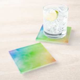 Rainbow watercolor painting throw pillow glass coaster