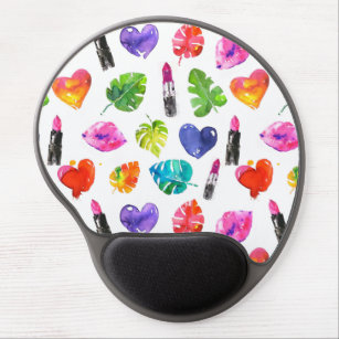 Rainbow watercolor palm leaves pin kiss lipsticks gel mouse pad