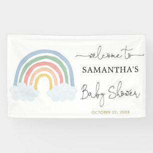 Rainbow watercolor pastel baby shower backdrop banner