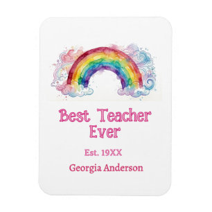 rainbow watercolor pastel best teacher ever est magnet