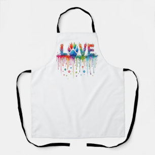 Rainbow Watercolor Paw Print LOVE Groomer Apron