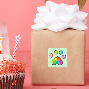 Rainbow Watercolor Paw Print Stickers