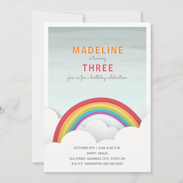 Rainbow Watercolor Sky Clouds Birthday Party Invitation (Front)