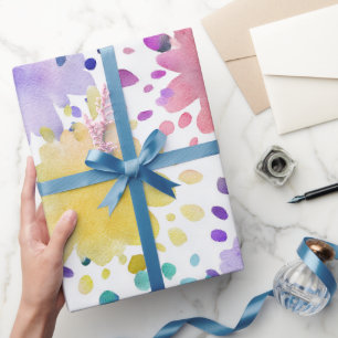 Rainbow Watercolor Splash Abstract Pattern Wrapping Paper